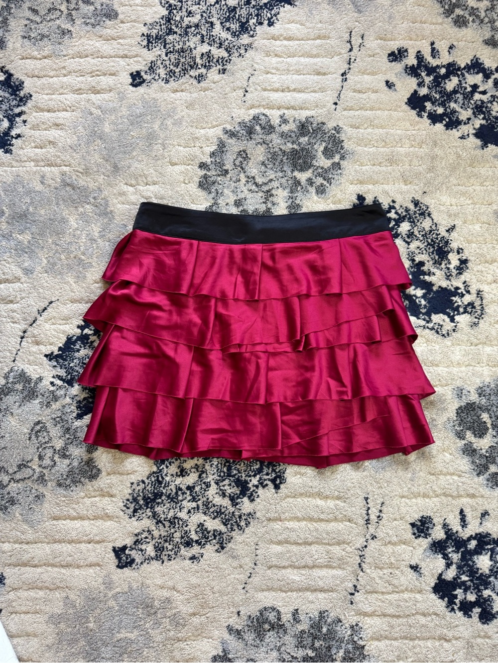 Twenty One Satin Ruffle Mini Skirt in Wine with Black Waistband